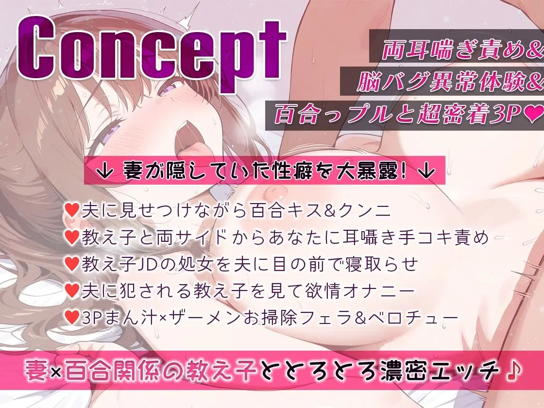 妻が教え子を夫に寝取らせ3P両サイド耳舐め耳囁き手コキ妻の目前教え子JDに生ハメ中出し【KU-100】 画像1